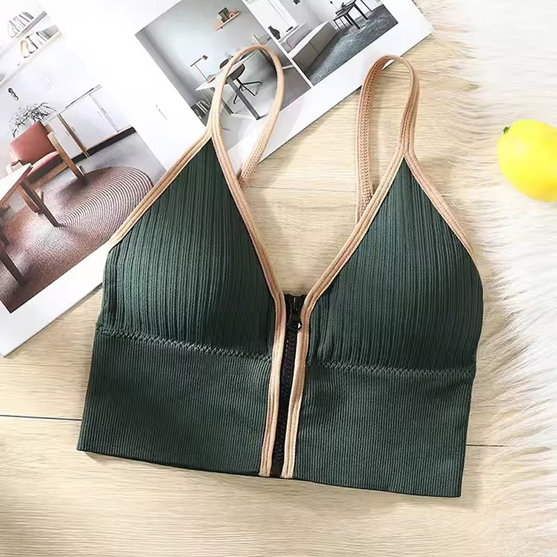 Women's Front Zipper Sports Padded Bra