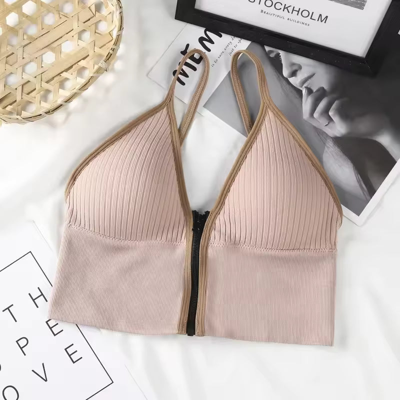 Women's Front Zipper Sports Padded Bra